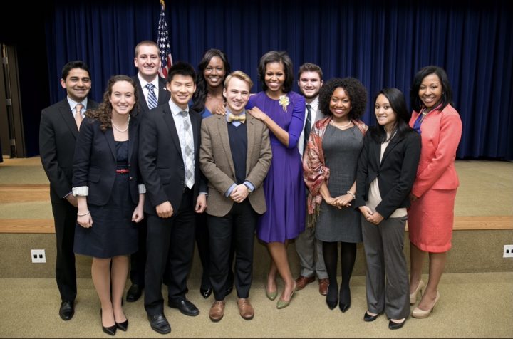 Erica Loewe (far right) with then First Lady Michelle Obama and White House interns following her address to the fall 2012 internship class.