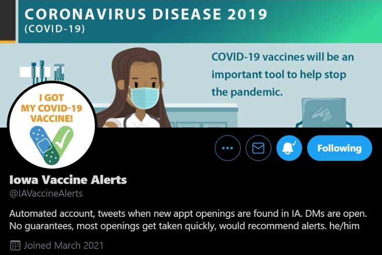 Social media post of Iowa Vaccine Alerts program