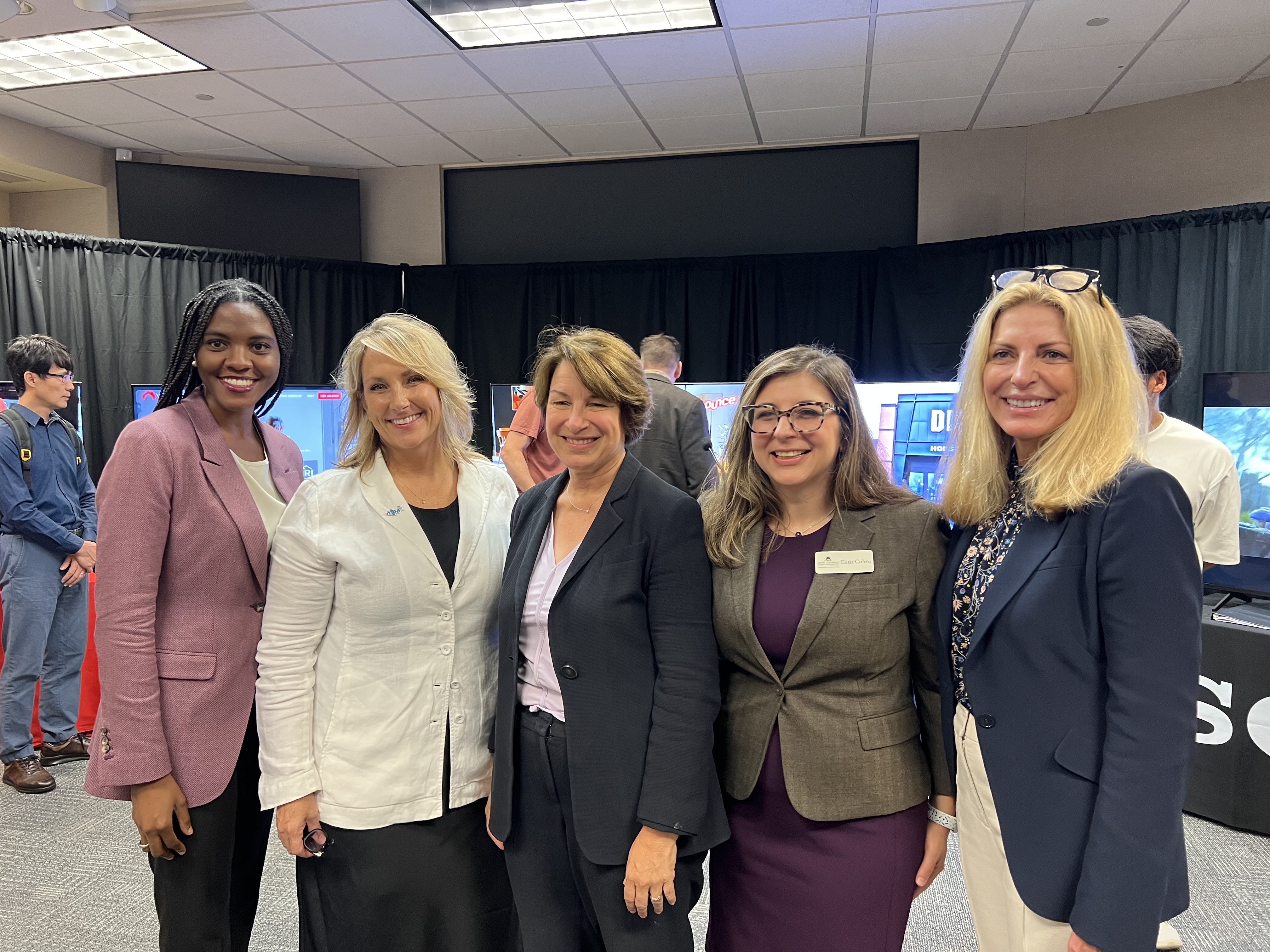 Char Stanberry, NAB Government Relations, Wendy Paulson, President of Minnesota Broadcasters Association, Senator Amy Klobuchar, Hubbard School Director Elisia Cohen, and Anne Schelle, Managing Director of Pearl TV broadcaster group
